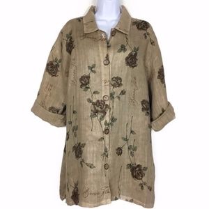 Floral Oversized Rose Print Linen Jacket Marc Ware